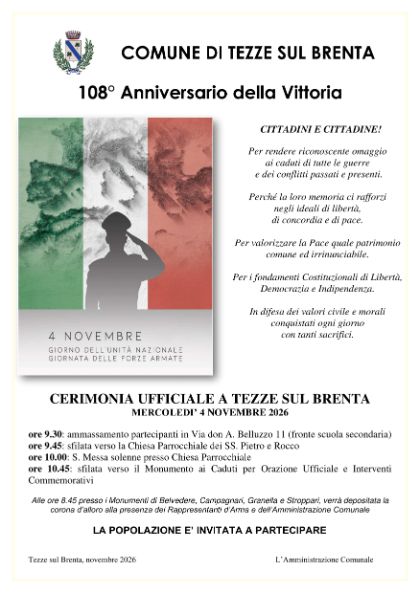 Celebrazione Festa Nazionale “108° Anniversario della Vittoria” – Giornata dell’Unità Nazionale e delle Forze Armate