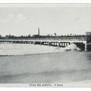 Fine anni '30 - Vista panoramica del ponte sul Brenta, in primo piano parte della capriata Bailey costruita in seguito al cedimento di una campata (cartolina edita da Enzo Scramoncin - Solagna, spedita a Milano nel 1955)